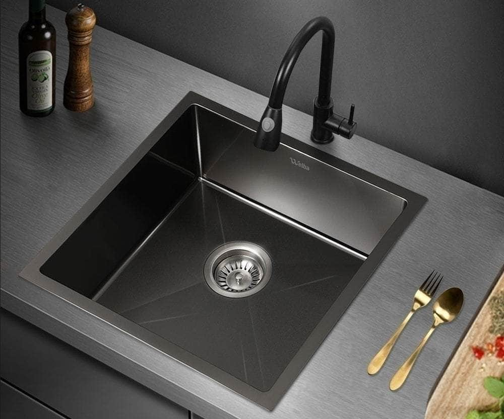 44X38CM Stainless Steel Sink Single Bowl with Waste Black