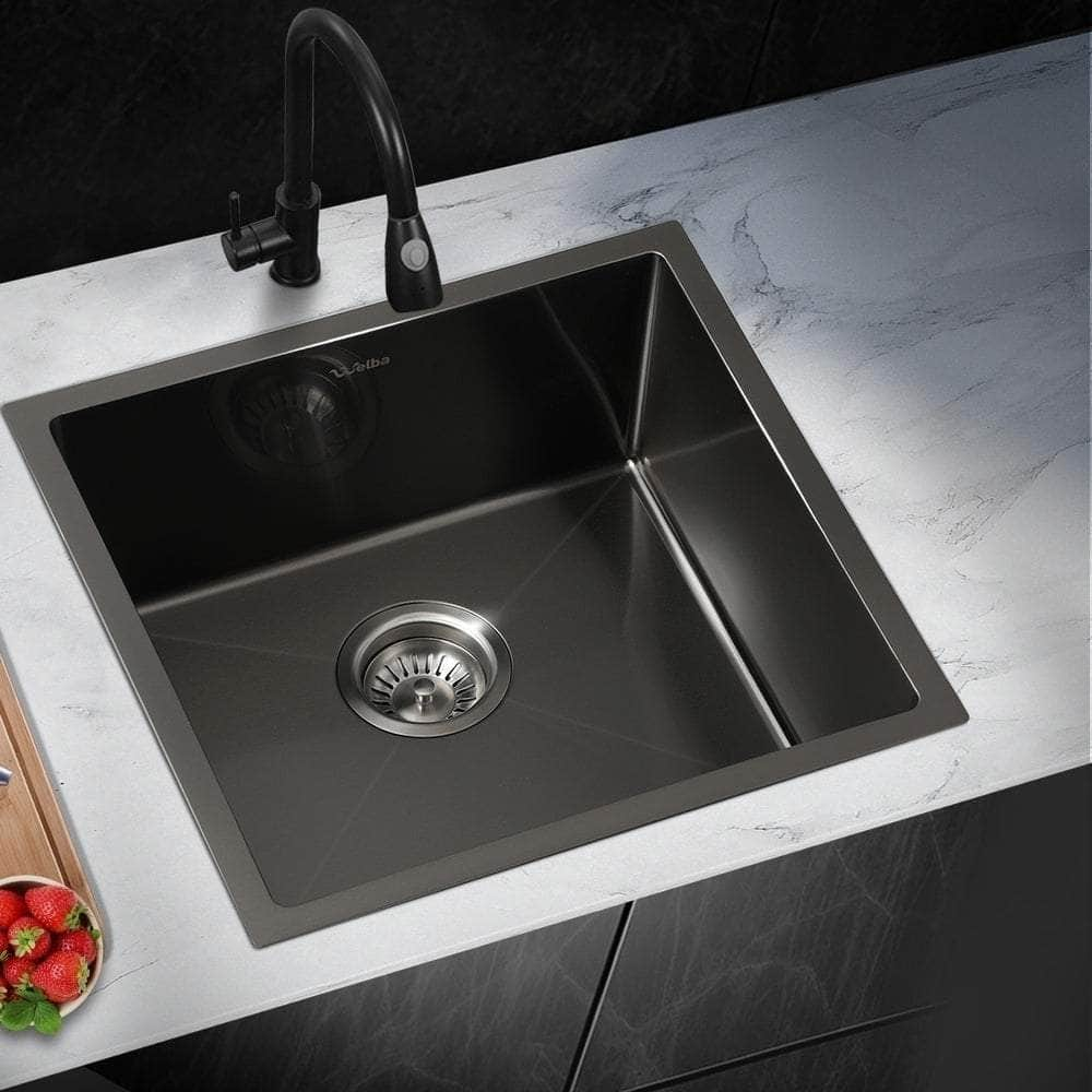 44X38CM Stainless Steel Sink Single Bowl with Waste Black