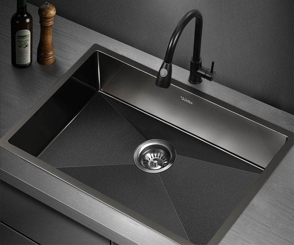 44X38CM Stainless Steel Sink Single Bowl with Waste Black