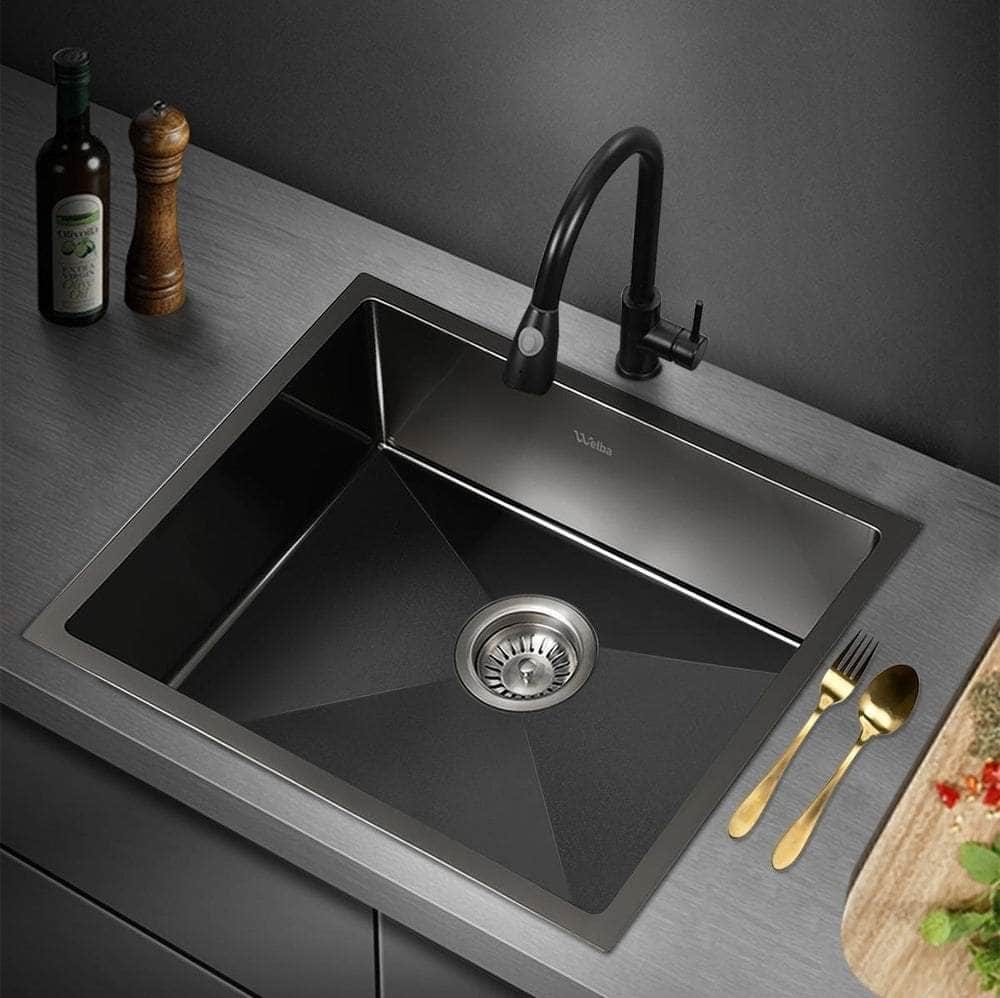 44X38CM Stainless Steel Sink Single Bowl with Waste Black