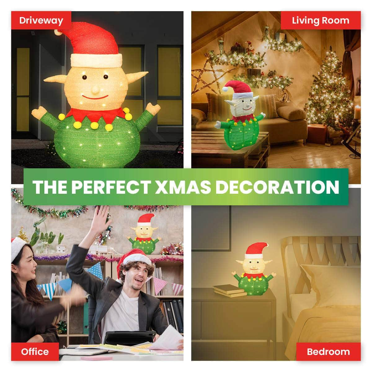 45 x 72cm 3D Elf Ornament Warm White LED Lighting