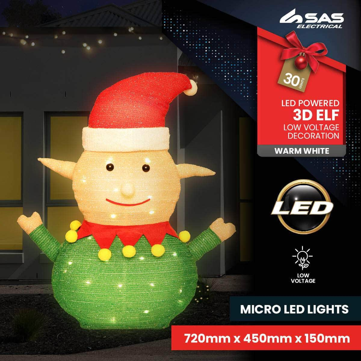 45 x 72cm 3D Elf Ornament Warm White LED Lighting