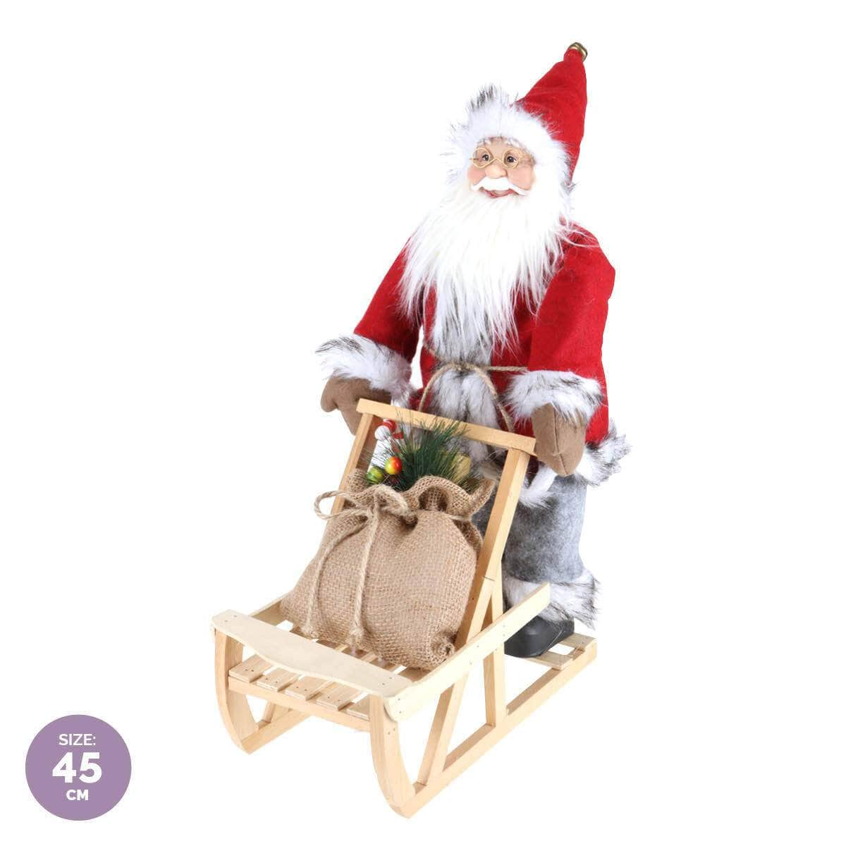 45cm x 30cm Santa & Wooden Sleigh Decorative Statue Intricate Details