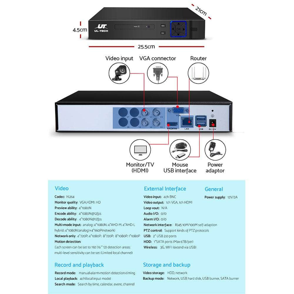 4Ch Dvr 4 Cameras Full Hd Security System