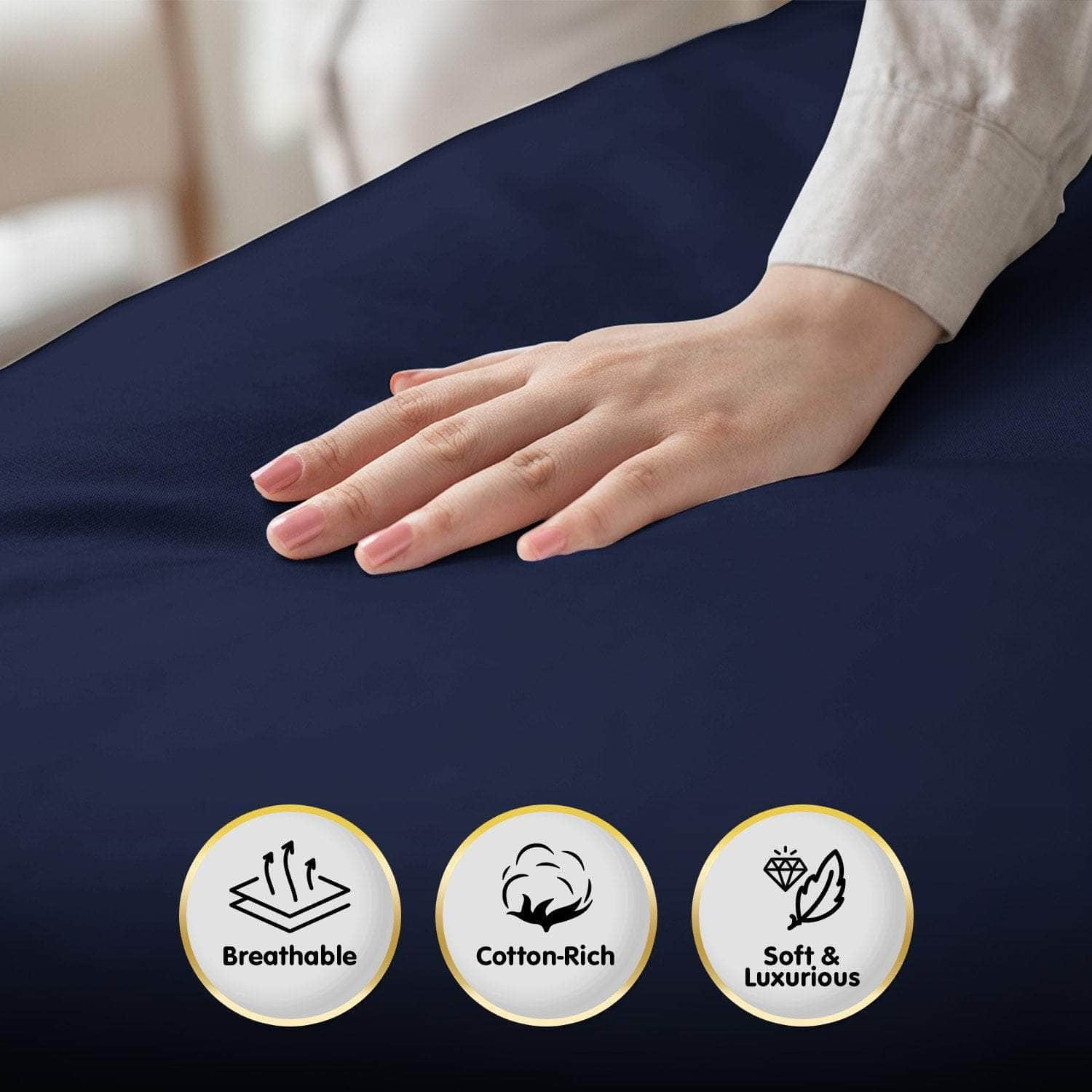 4pc 1000 Thread Count Cotton Rich Queen Bed Sheet Set CVC Navy