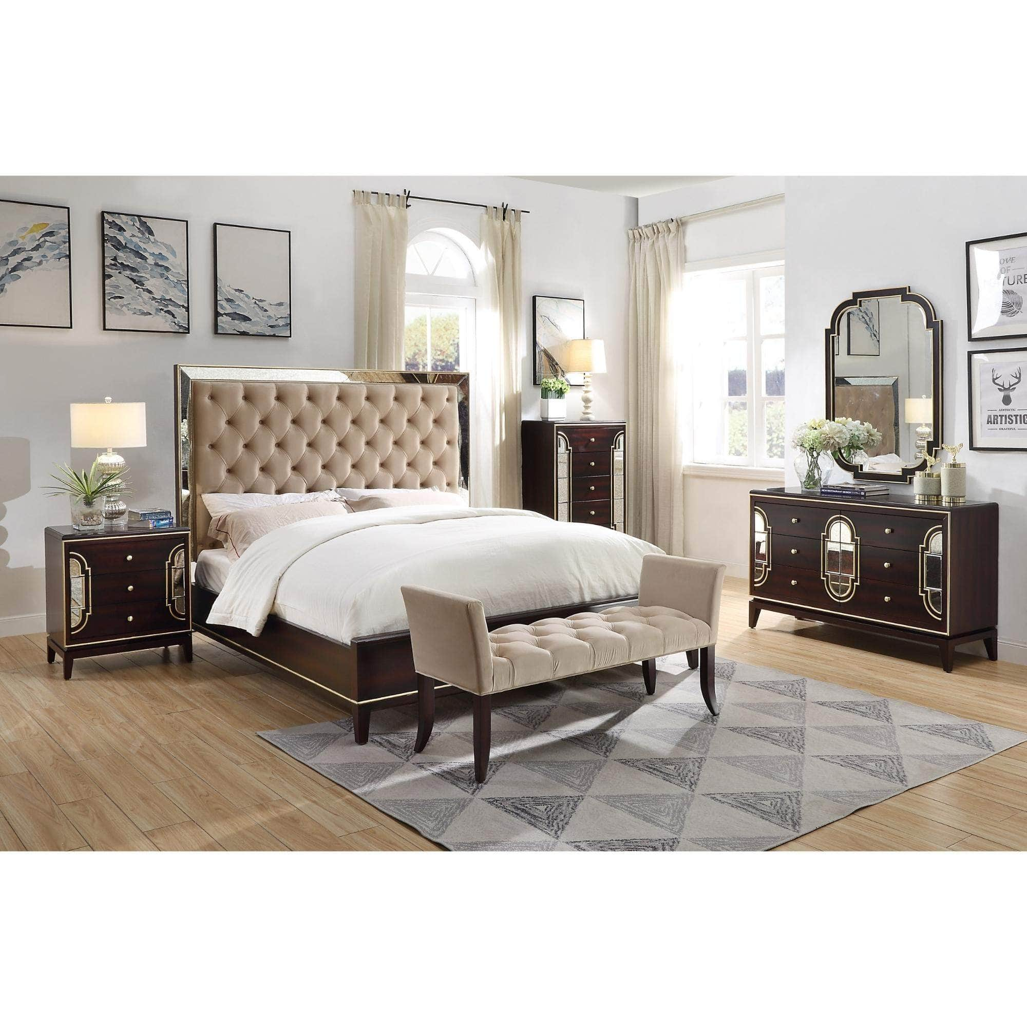 4Pc King Bed Frame Bedroom Suite Timber Bedside Tallboy Package Set