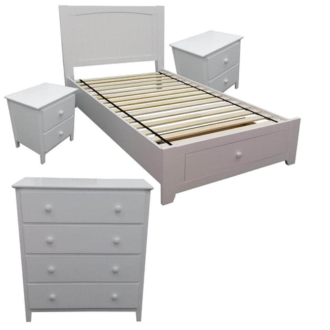 4Pc King Single Bed Suite Bedside Tallboy Bedroom Furniture Package Set