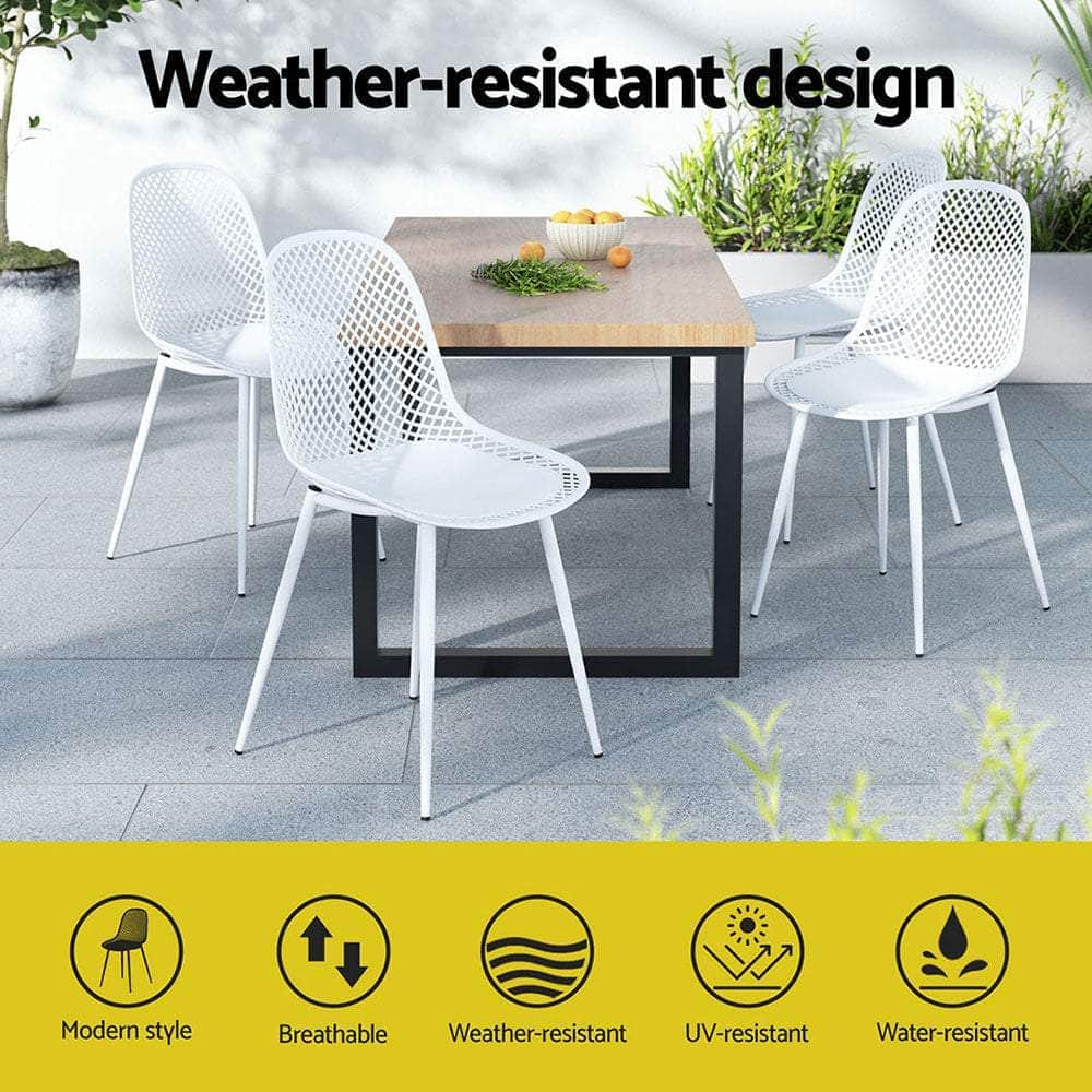 4Pc Outdoor Dining Chairs Pp Lounge Chair Patio Garden Furniture White