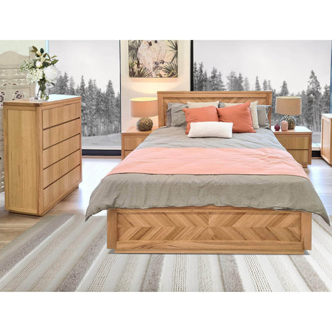 4Pc Queen Bed Frame Bedroom Suite Timber Bedside Tallboy Package Set