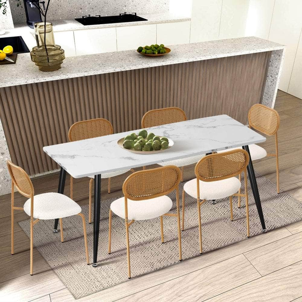 4Pcs/6Pcs Dining Chair Rattan Furniture Sherpa White