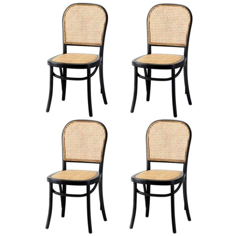 4Pcs/6Pcs Dining Chairs Wooden Chairs Rattan Black