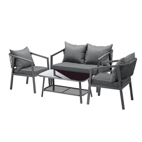 4PCS Garden Outdoor Furniture Setting Lounge Patio Sofa Table Chairs Set