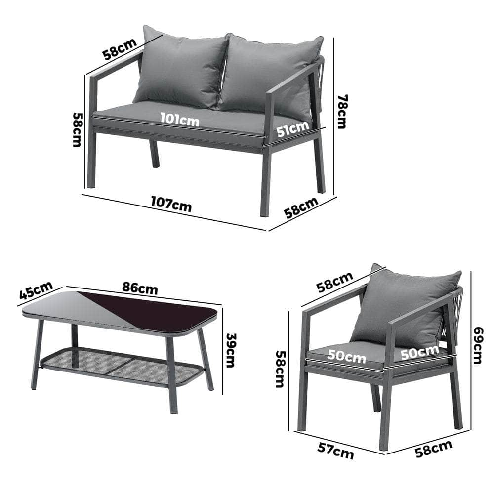 4PCS Garden Outdoor Furniture Setting Lounge Patio Sofa Table Chairs Set