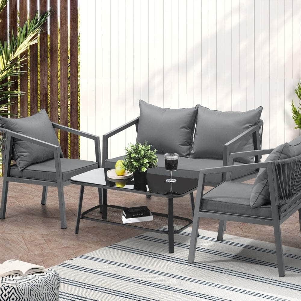 4PCS Garden Outdoor Furniture Setting Lounge Patio Sofa Table Chairs Set