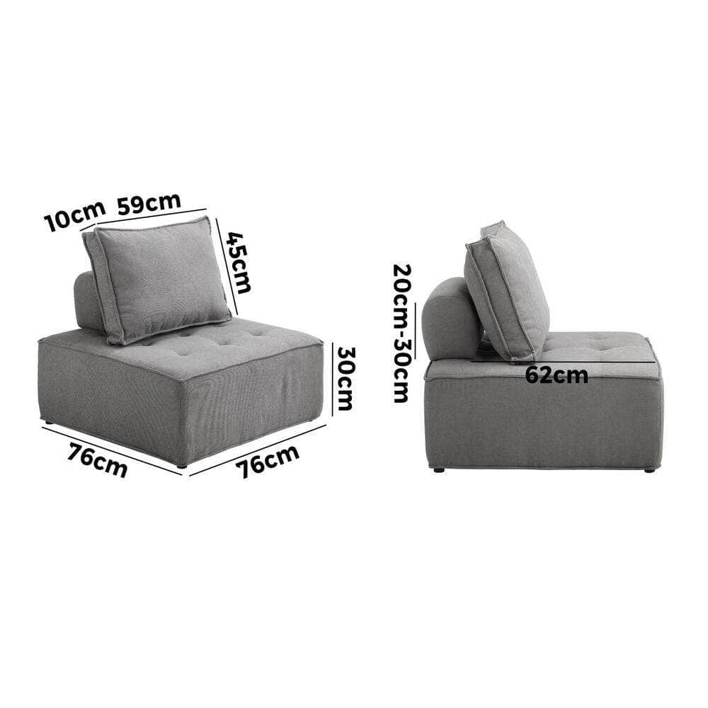 4PCS Modular Sofa Lounge Chair Armless Adjustable Back Linen Grey