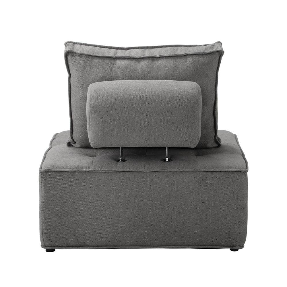 4PCS Modular Sofa Lounge Chair Armless Adjustable Back Linen Grey