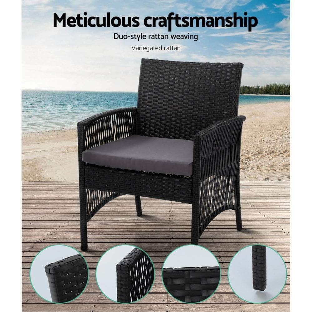 4Pcs Outdoor Sofa Set Wicker Harp Chair Table Garden Furniture Black