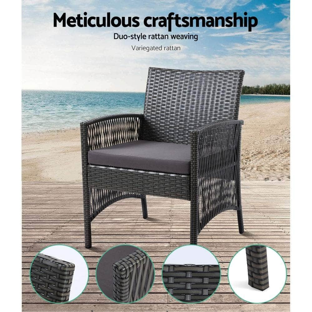 4Pcs Outdoor Sofa Set Wicker Harp Chair Table Garden Furniture Grey