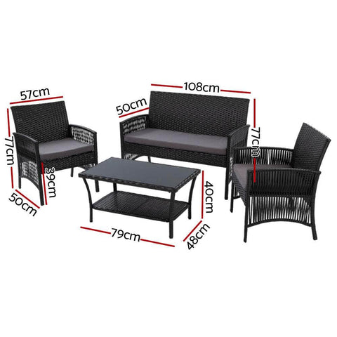 4Pcs Outdoorsofa Set With Storage Cover Wicker Harp Chair Table Black