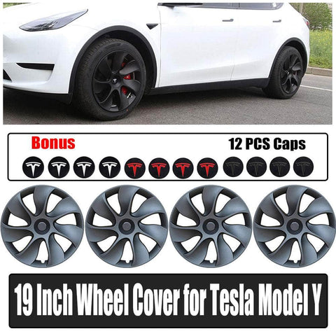 4PCS Wheel Cover Caps 19Inch ABS Gray Rim Hubcap Hub Cap For Tesla Model