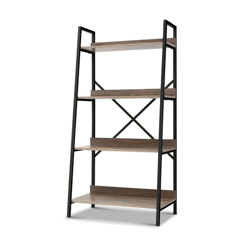 4Tier Metal Bookcase Oak Display Storage