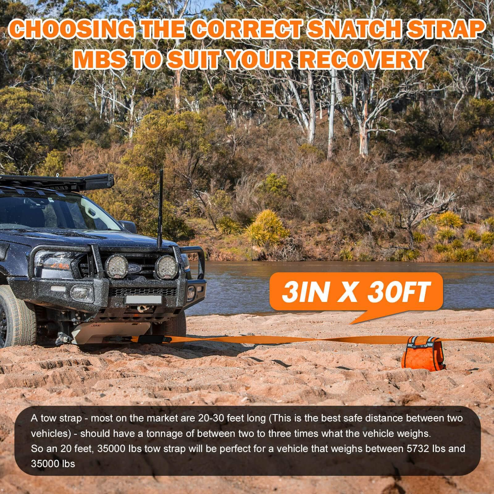 4Wd Recovery Kit With Snatch Strap, Hitch Receiver, And Bow Shackles