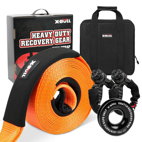 4Wd Recovery Kit With Snatch Strap, Soft Shackles, And Snatch Block Pulley