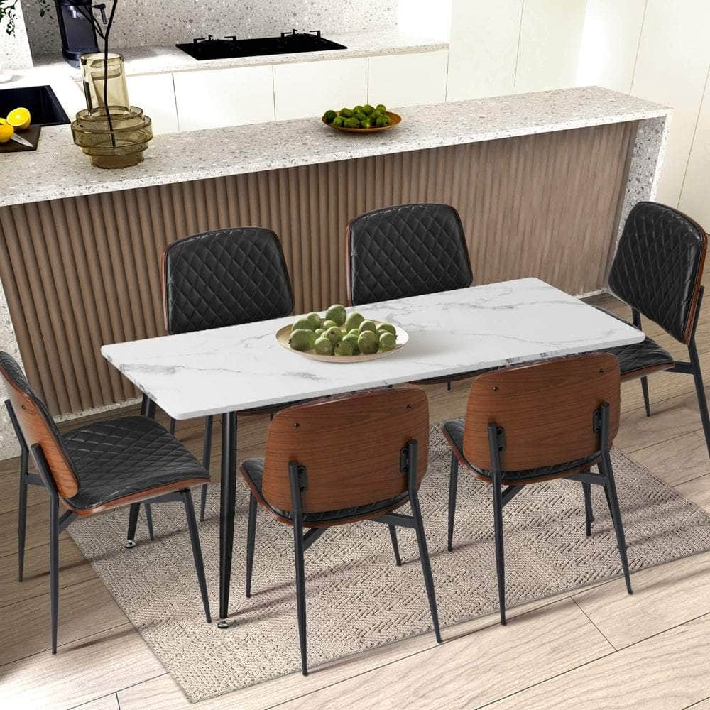 4x/6x Dining Chairs Leather Wooden Metal Legs Black