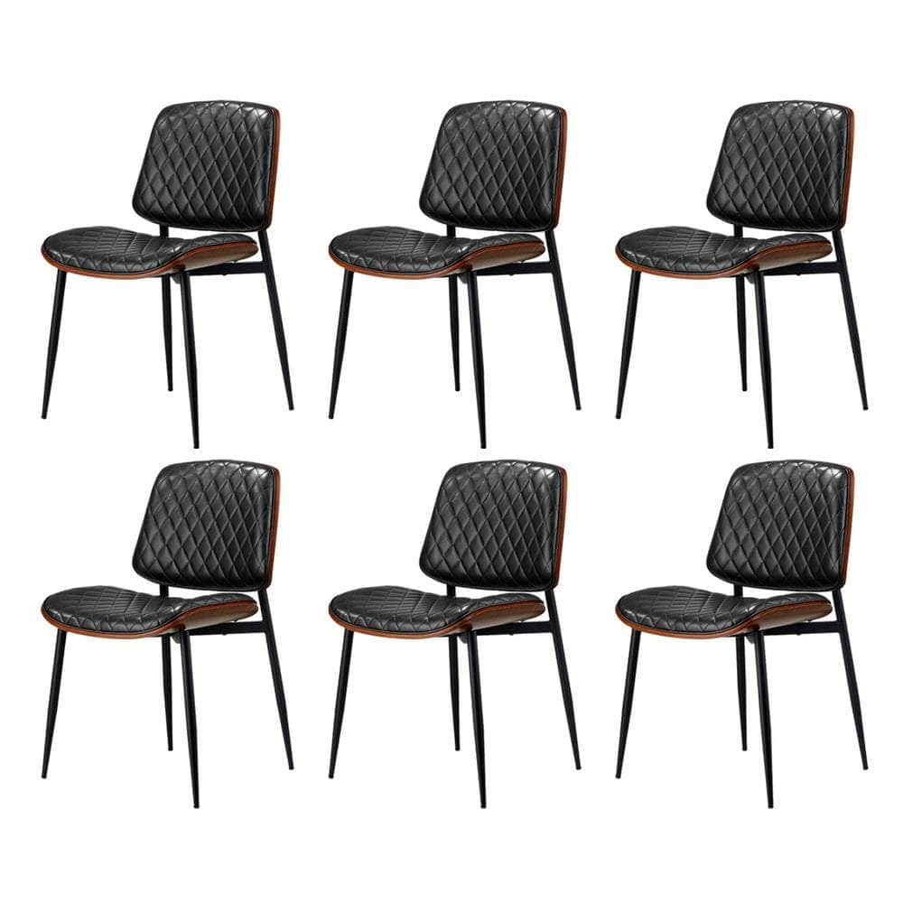 4x/6x Dining Chairs Leather Wooden Metal Legs Black