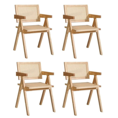 4x/6x Wooden Dining Chairs Rattan Natural