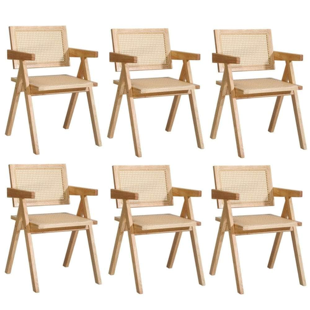 4x/6x Wooden Dining Chairs Rattan Natural