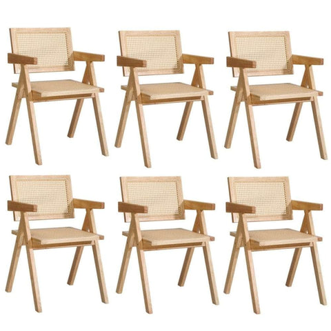 4x/6x Wooden Dining Chairs Rattan Natural