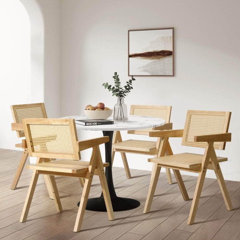 4x/6x Wooden Dining Chairs Rattan Natural