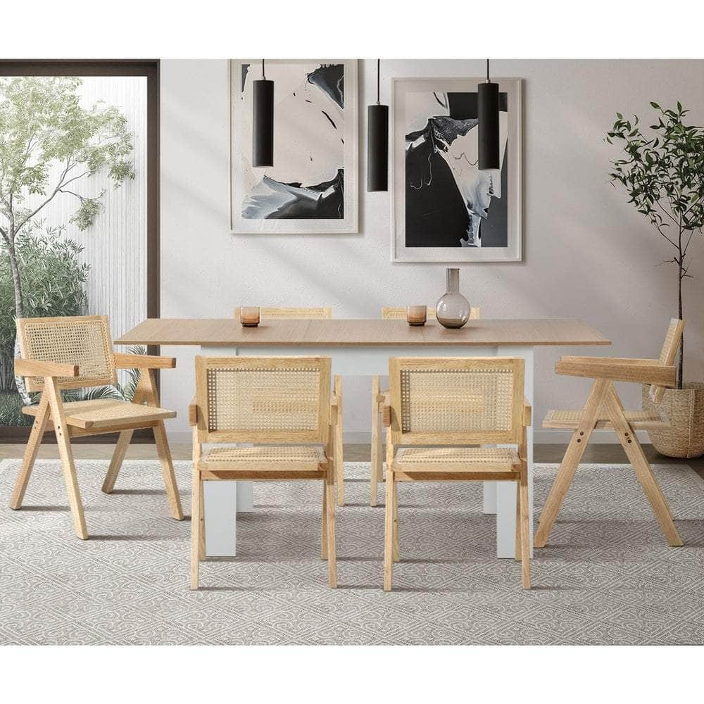 4x/6x Wooden Dining Chairs Rattan Natural