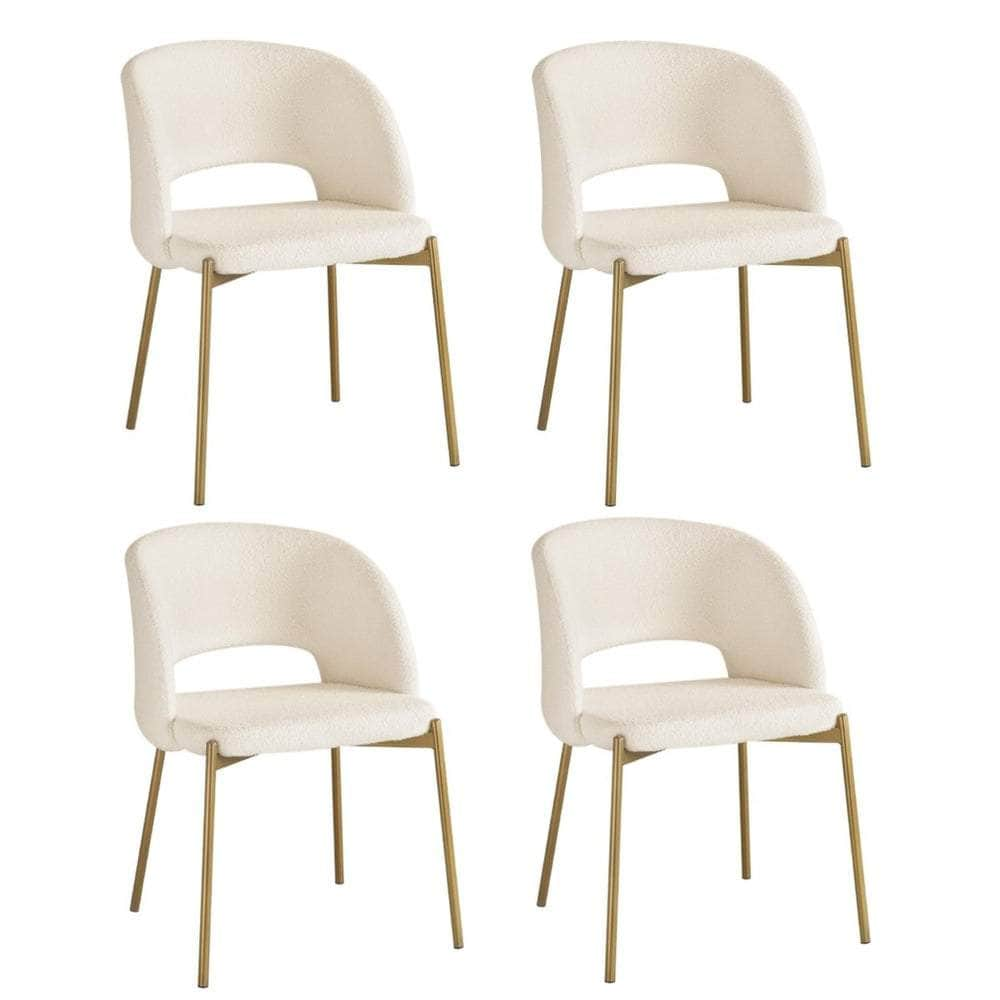 4x Armchair Dining Chair Sherpa White,Gold&Black