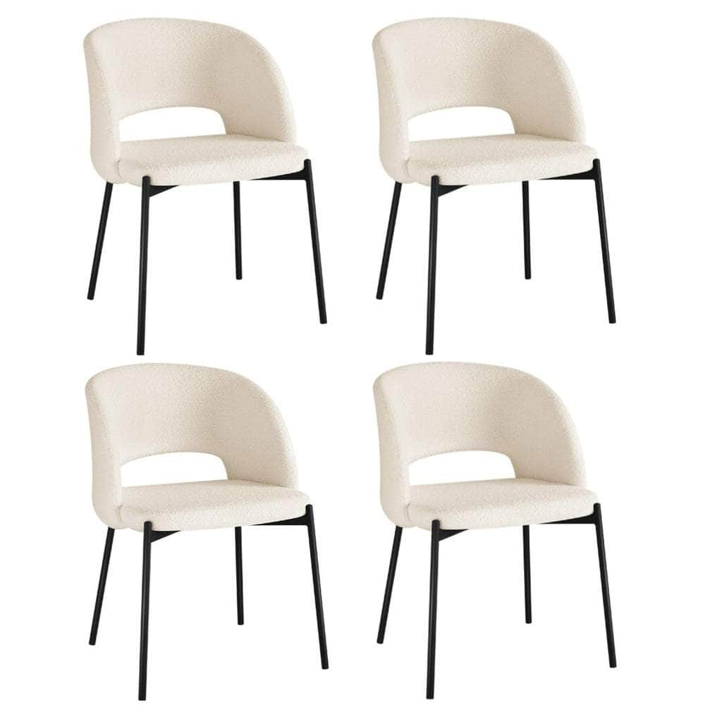 4x Armchair Dining Chair Sherpa White,Gold&Black