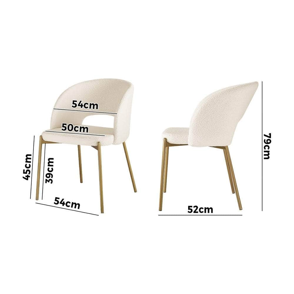 4x Armchair Dining Chair Sherpa White,Gold&Black