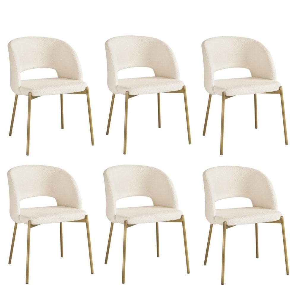 4x Armchair Dining Chair Sherpa White,Gold&Black