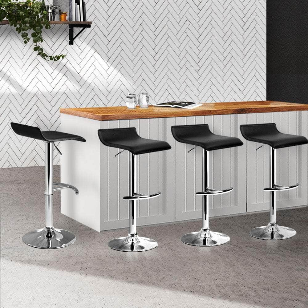 4x Bar Stools Adjustable Gas Lift Chairs Black