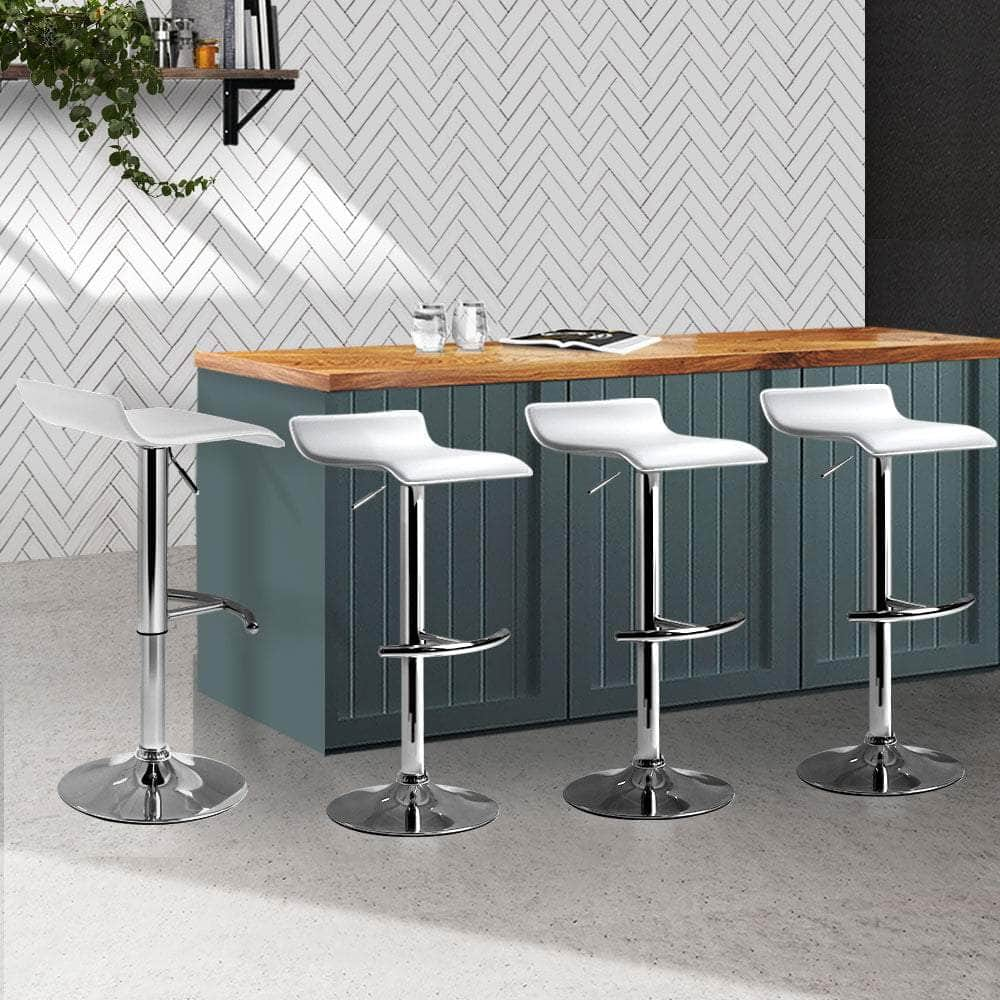 4x Bar Stools Adjustable Gas Lift Chairs White