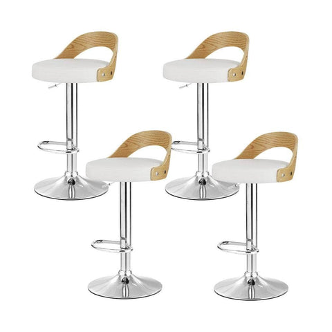 4X Bar Stools Adjustable Leather Padded White