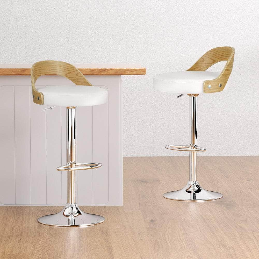 4X Bar Stools Adjustable Leather Padded White