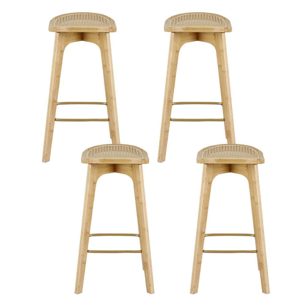 4X Bar Stools Bamboo Rattan Stool Counter Chair Kitchen Barstools