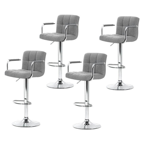 4X Bar Stools Fabric Gas Lift W/Armrest Grey