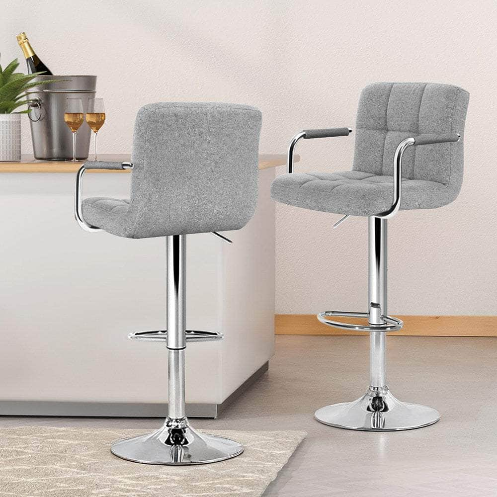 4X Bar Stools Fabric Gas Lift W/Armrest Grey