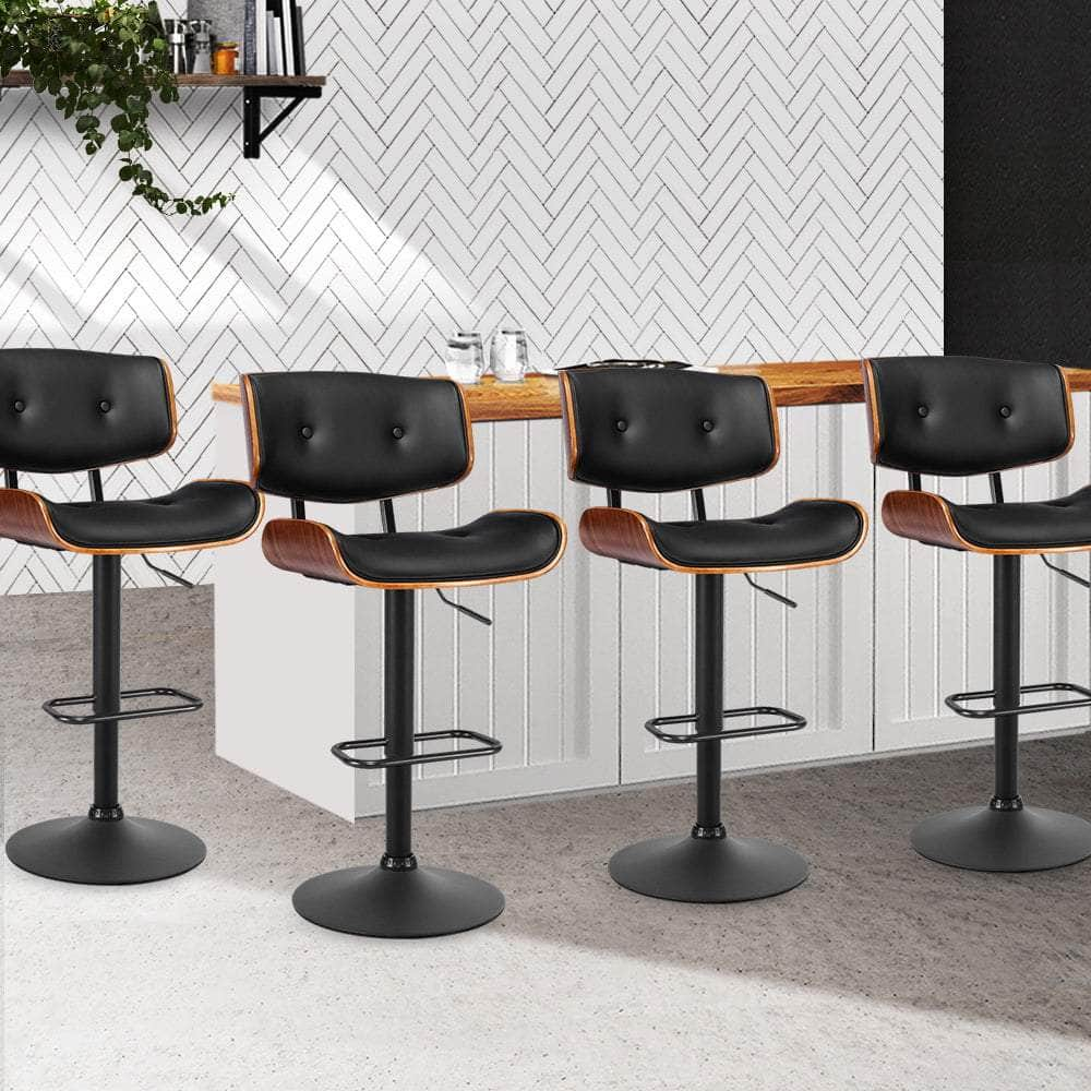 4x Bar Stools Gas Lift Leather All Black