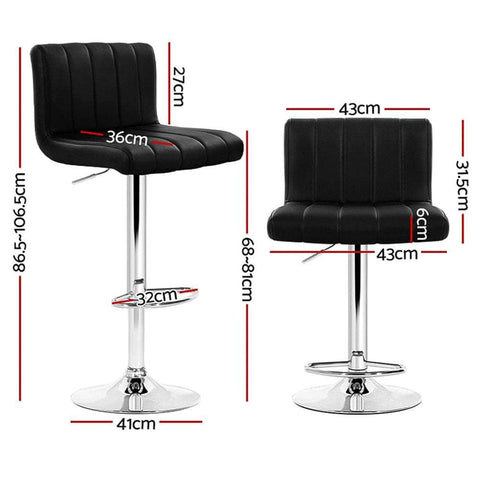 4x Bar Stools Gas Lift Leather Black