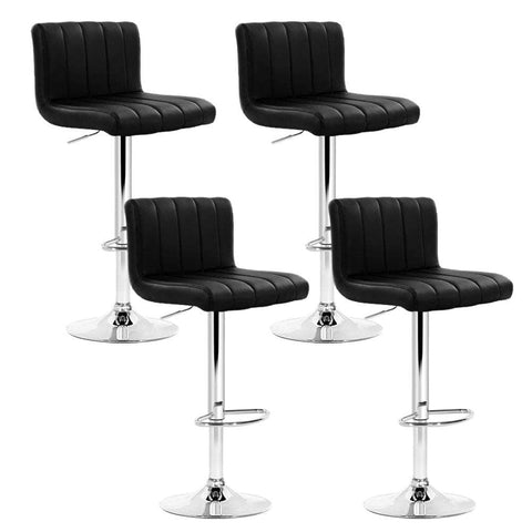 4x Bar Stools Gas Lift Leather Black