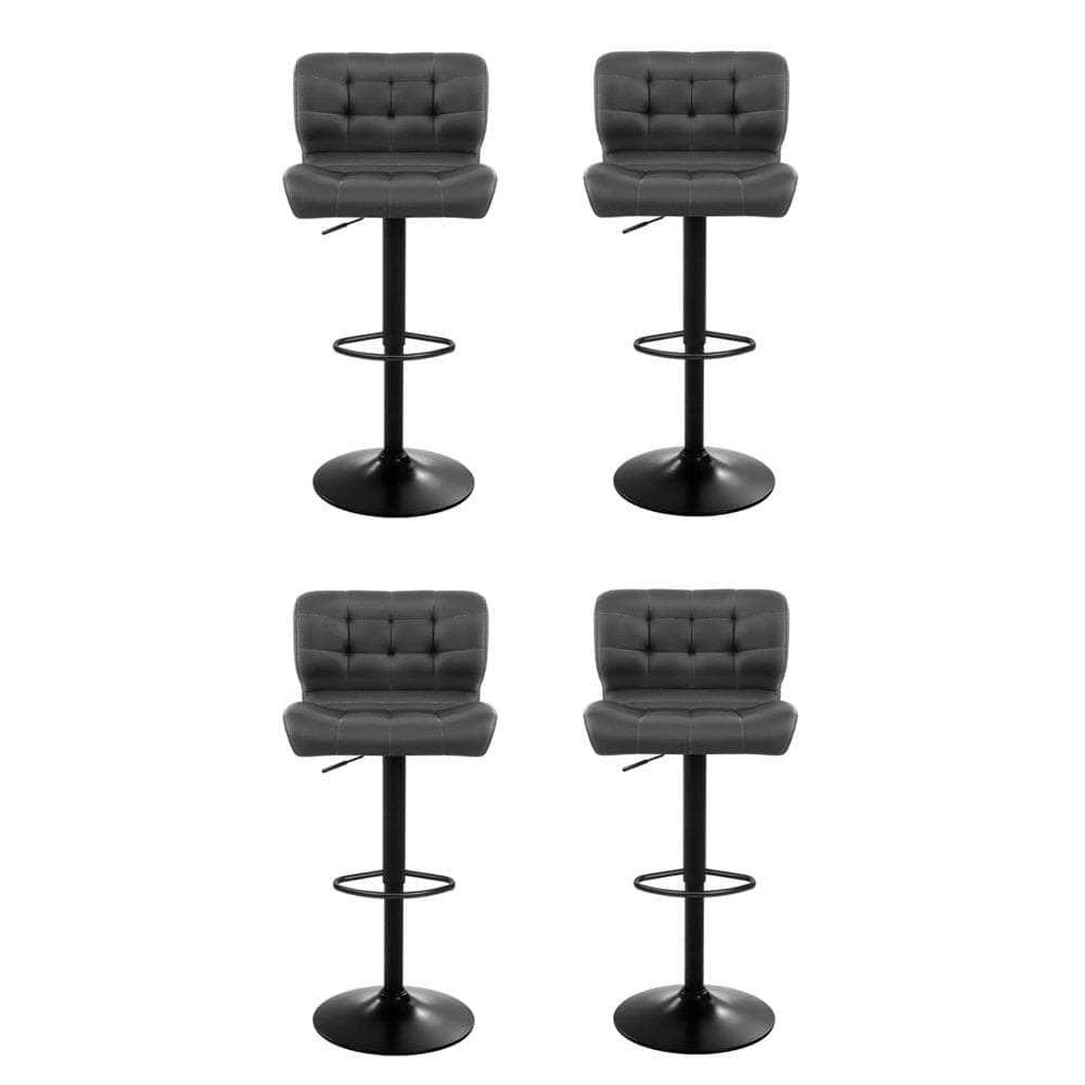 4X Bar Stools Gas Lift Leather Padded Grey