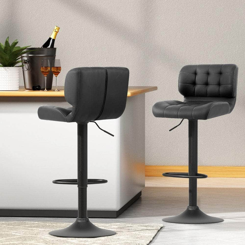 4X Bar Stools Gas Lift Leather Padded Grey